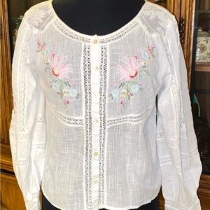 NWT LoveShackFancy Lelia Embroidered Blouse Shirt Sz S $348 Ever After Sundance